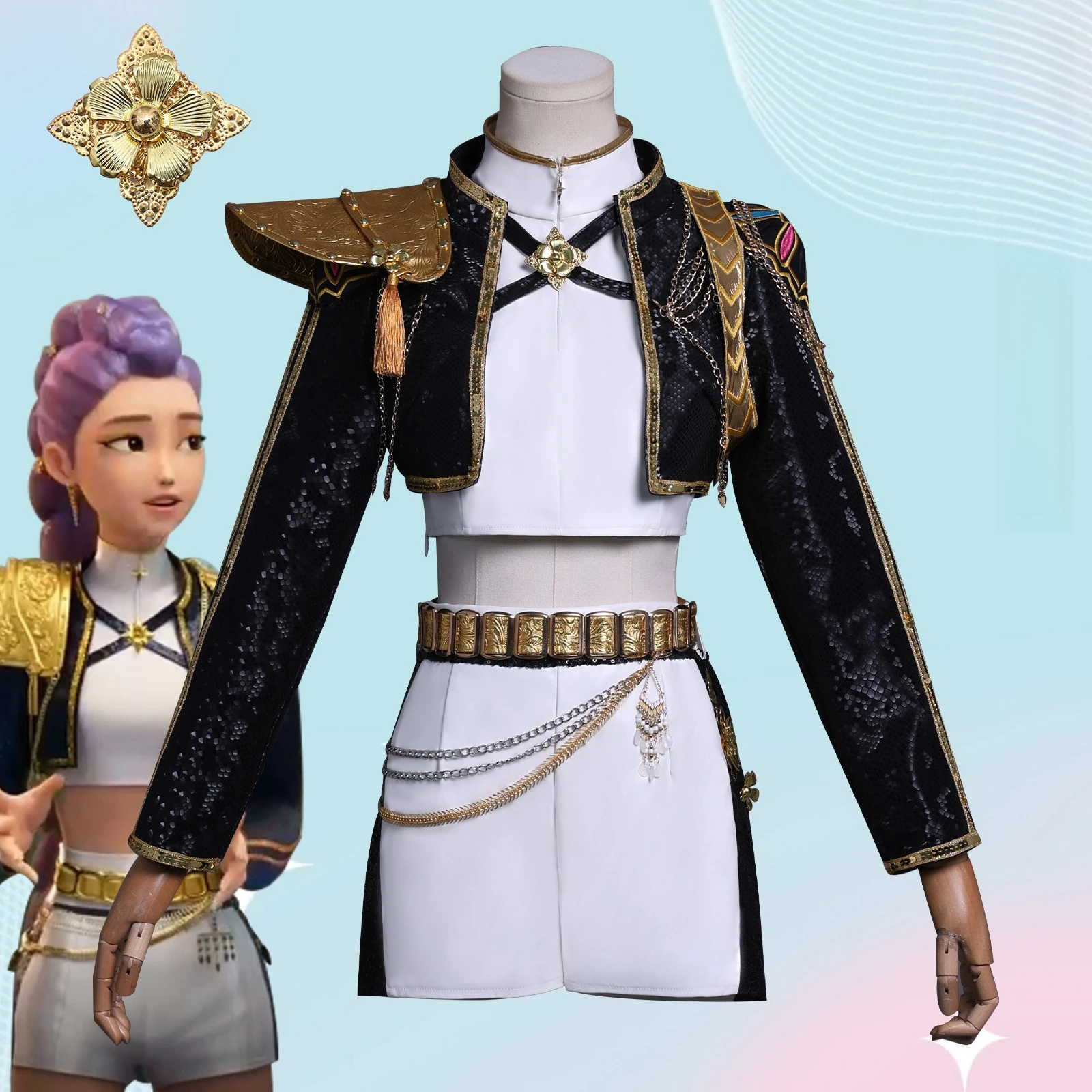 Kostium dla dzieci KPop Demon Hunter Cosplay Rumi Zoey Mira, czarno-złoty, fajny strój na Halloween, karnawał, imprezę, do odgrywania ról