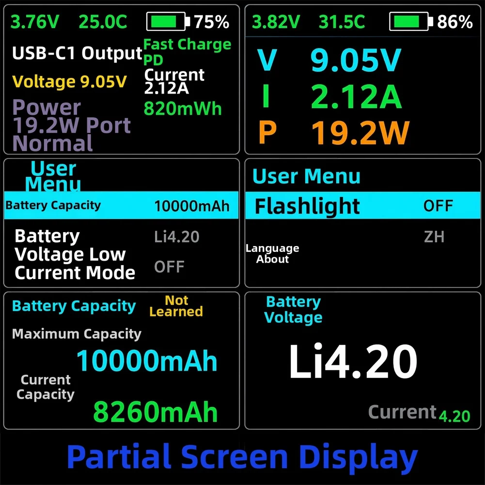 225W For DIY for Power Bank Module with TFT Color Display Real Time Monitoring and Built in LED Flashlight Function