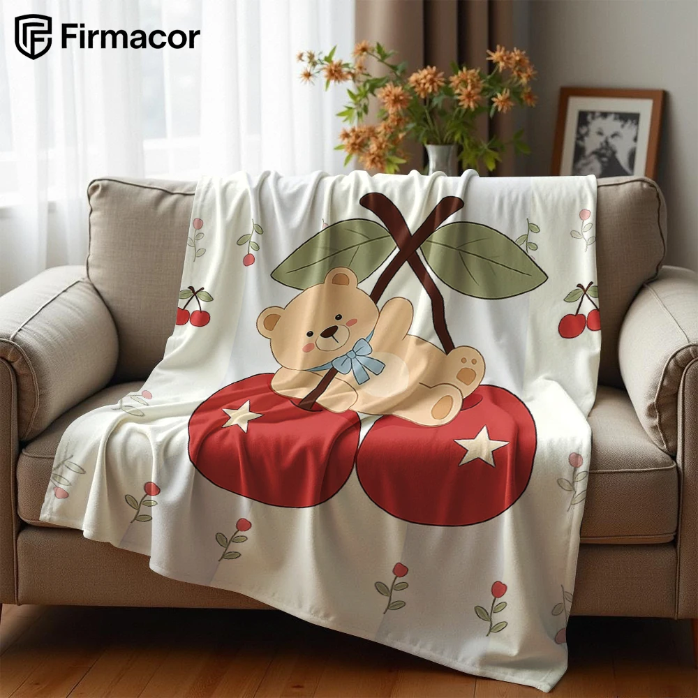 Big Cherry Star Hug Bear Lightweight Microfiber Soft Christmas Fleece Blanket Warm Cozy Throw for Bed Sofa Office Travel Season