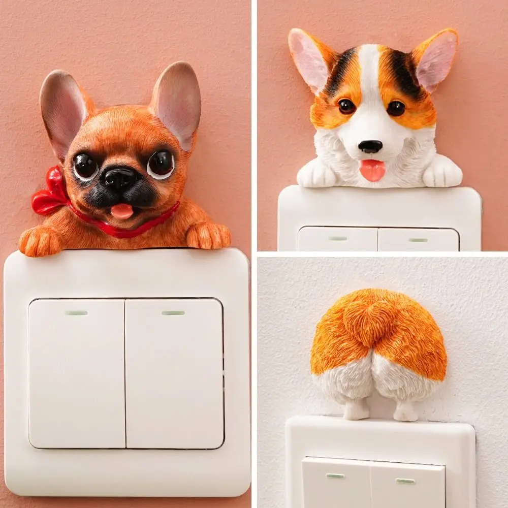 Switch Decor Self-Adhesive 3D Dog Wall Decals Resin Cute Socket Sticker Funny Decorations Animal Wall Switch Stickers Dorm Room