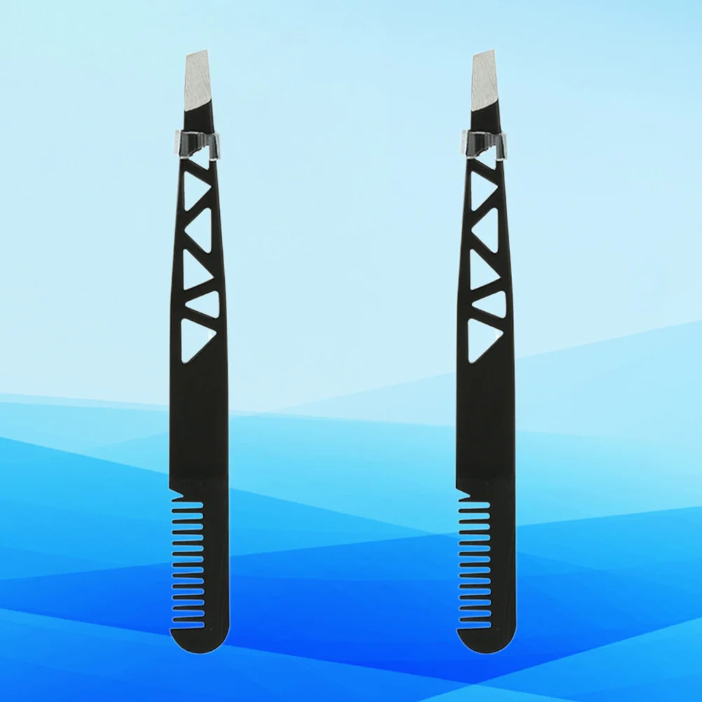 2Pcs Dual-Use Eyebrow Tweezer Eyebrow Trimmer Eyebrow Shaping Tool Makeup Accessories Black