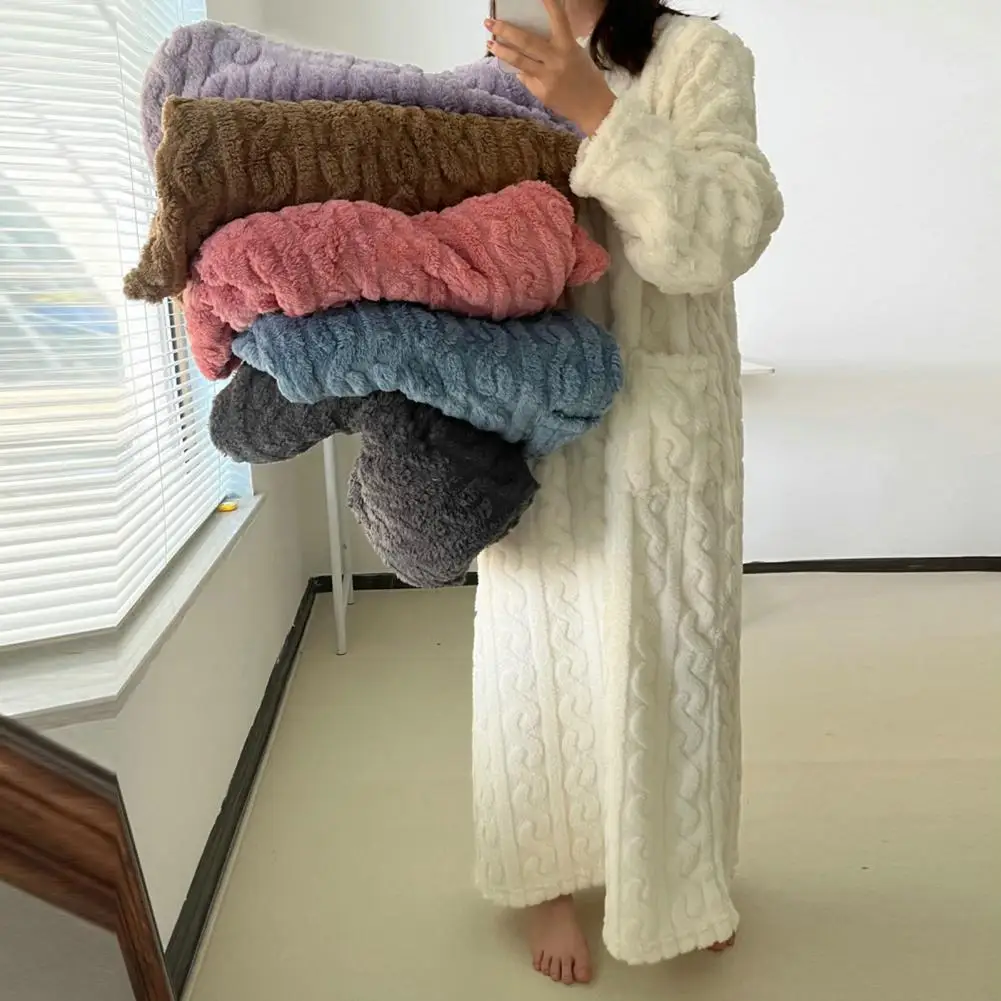 Women's Flannel Nightgown Fuzzy Fleece Sleepdress Loose Crew Neck Long Nightdress with Pockets Cozy Plush Warm Winter Pullover L