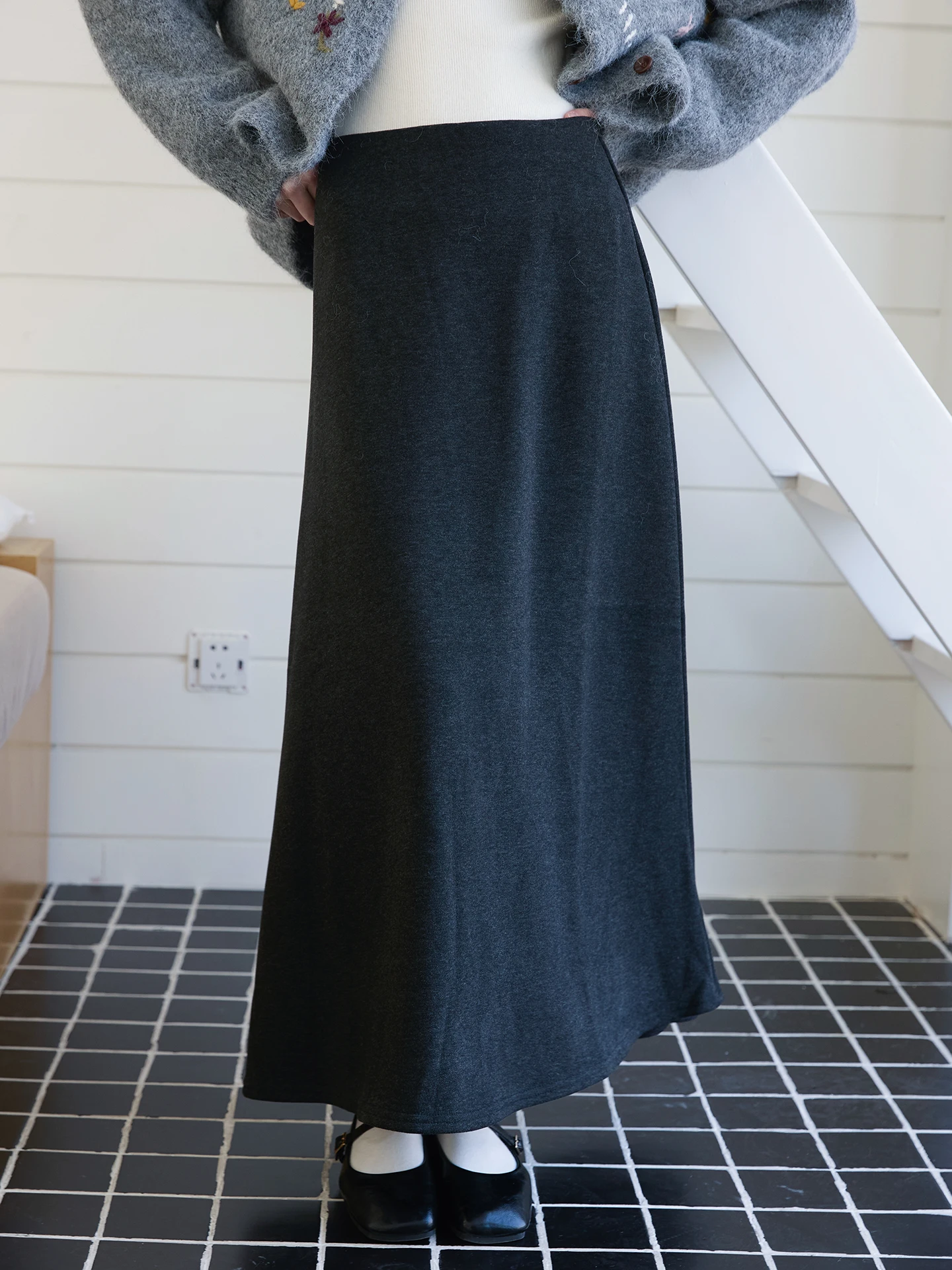 

Willbewell ey Woolen Thin Fce A-Line Dr High Waist Ci Commute Casual Sle Women's Skirt Polyester Blend