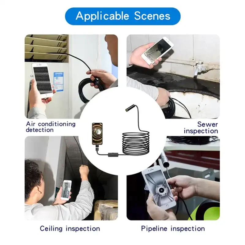 Imagem -06 - Piping Sewer Endoscope Pipe Pipe Sewer Inspection Tools Câmera de Cabo Endoscópico para Carros Android e Iphone Usb tipo c 5mp 12 mm