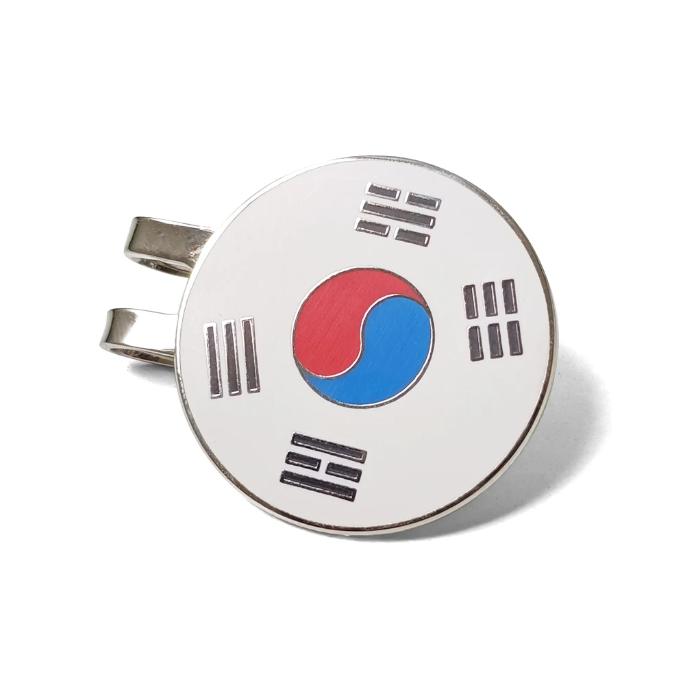 Golf Cap Clip With Korean Flag Pattern Magnetic Cap Clip Ball Position Marker Golf Accessories