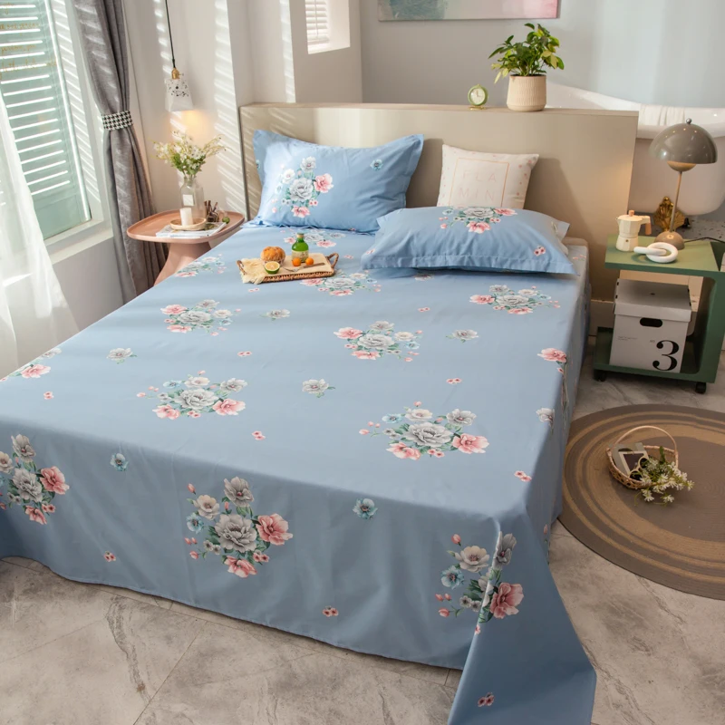 Luxury Floral Pattern Bed Sheet Set Cotton Soft Breathable Washable Four Seasons Bed Sheets with 2 Pillowcases Bedroom Bedding