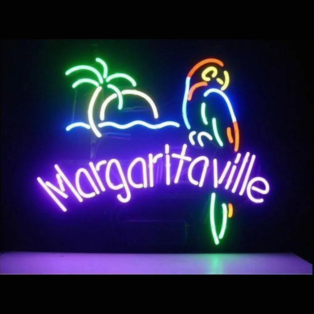 

Margaritaville Paradise Parrot Palm Neon Light Sign Custom Handmade Real Glass Tube Advertise Room Decor Display Lamp 17"X14”