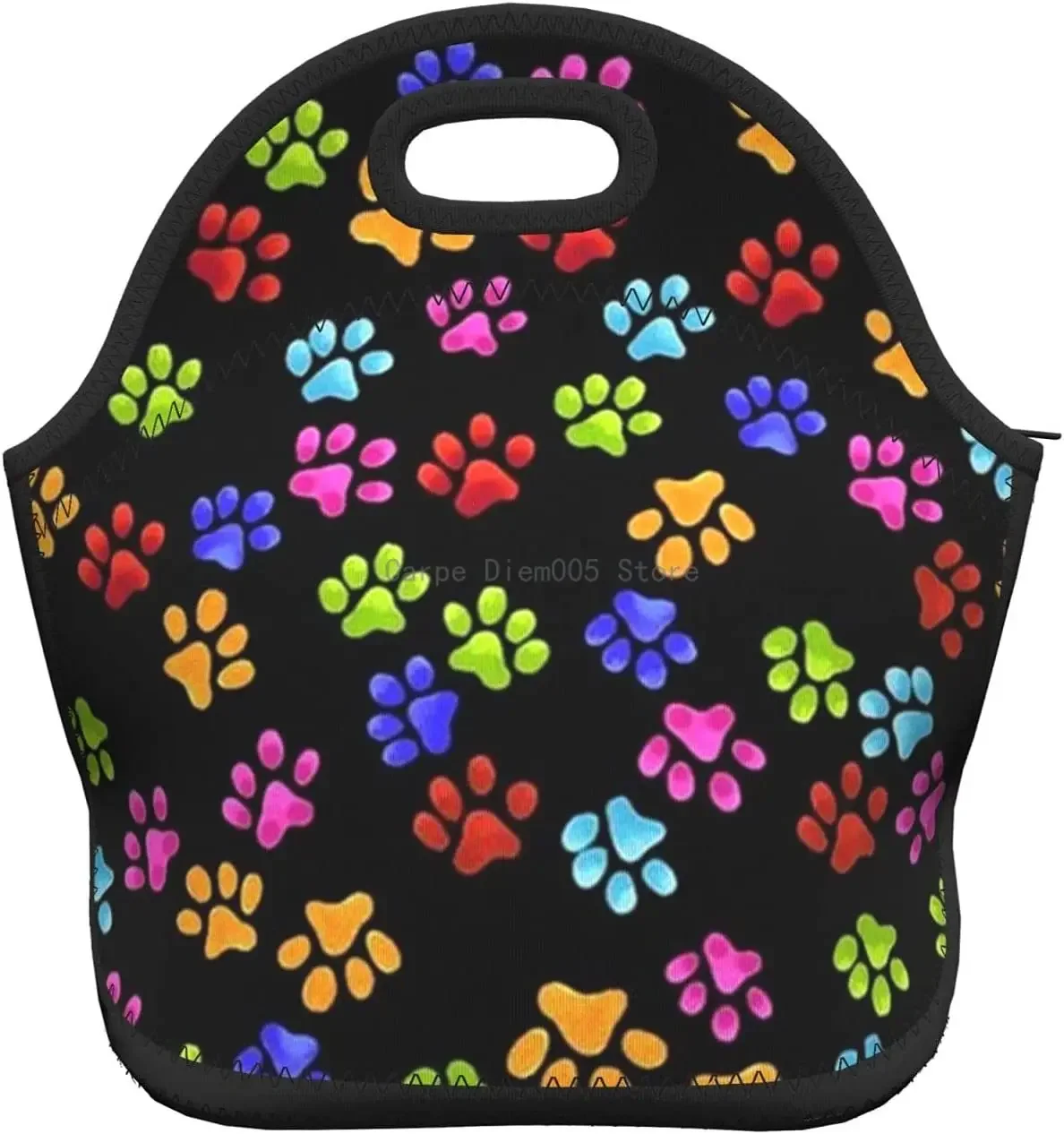 Colorful Dog Paw Reusable Insulated Neoprene Lunch Tote Bag Cooler Portable Lunch Box Bags