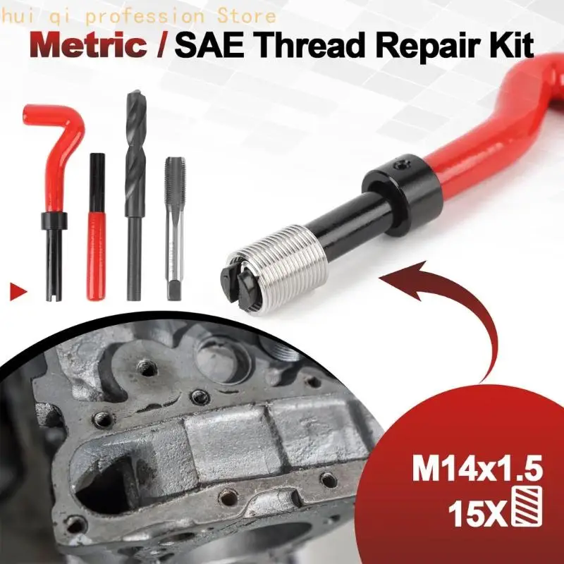 14 x 1.5 Manual Thread Insert with 25 Wire Inserts, Drill Bit, Tap, Install Driver and Break Off Remover for Hole Service Use