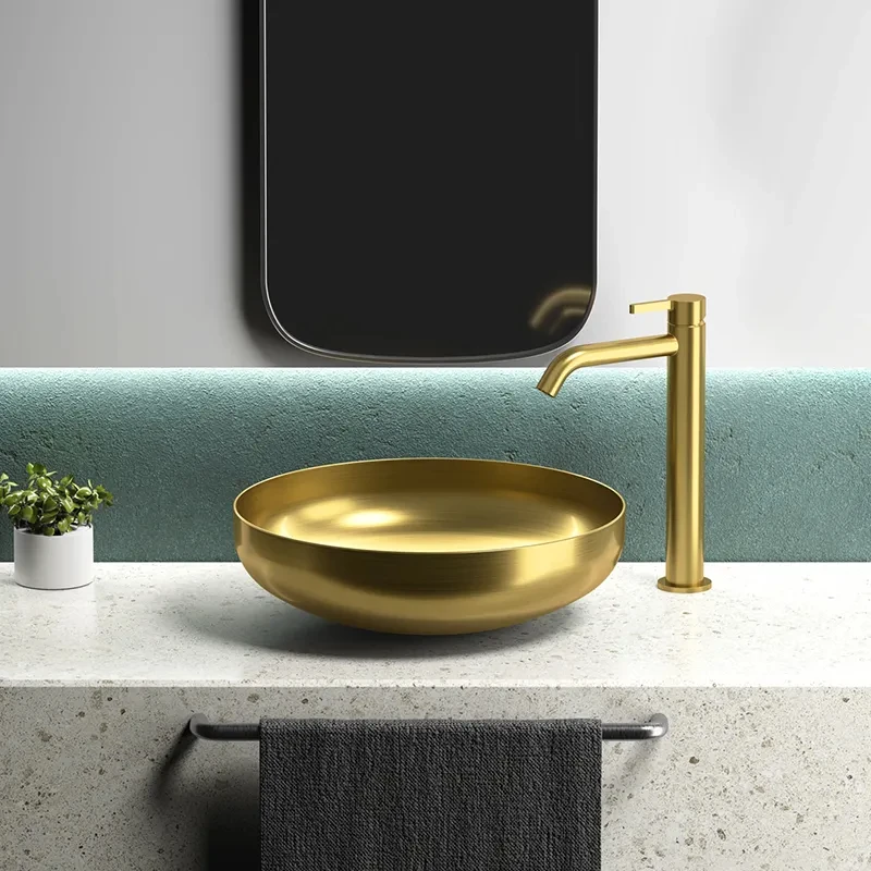 Luxury SUS304 Stainless Steel Rectangular Above Counter Round Basin Bathroom Sink for Apartment Bar Hotel