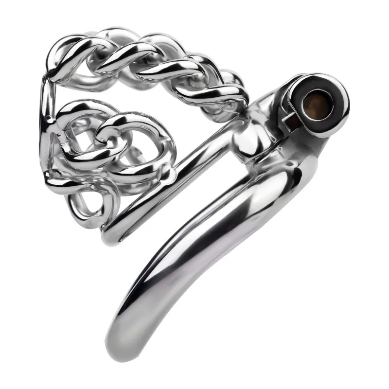 FR-314A Men's Stainless Steel Chastity Lock Thick Chain CB Lock Breathable Empty Penis Ring Metal Penis Sex Products