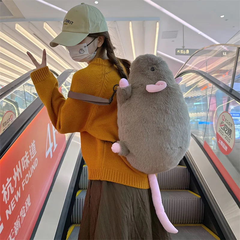 Cute Mouse Plush Toy Bag Lifelike Stuffed Animal Rat Soft Doll Backpack Fancy Rat Toy Pillow Kid Birthday Xmas Gift