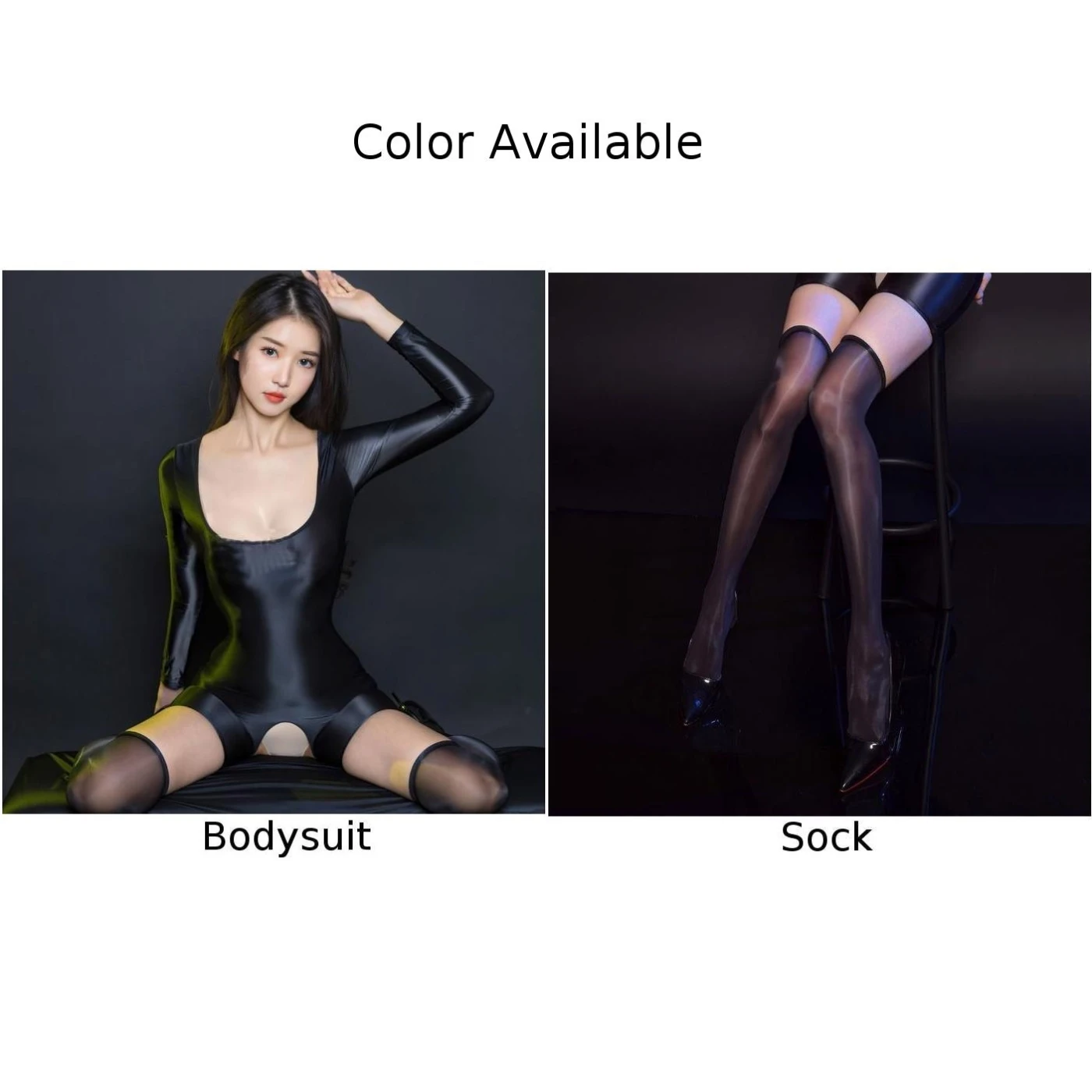 Women Oil Glossy Shiny Sexy Bodysuit Long Sleeve Bodycon Sport Short Open Crotch Leotard Erotic Lingerie Stockings Clubwear