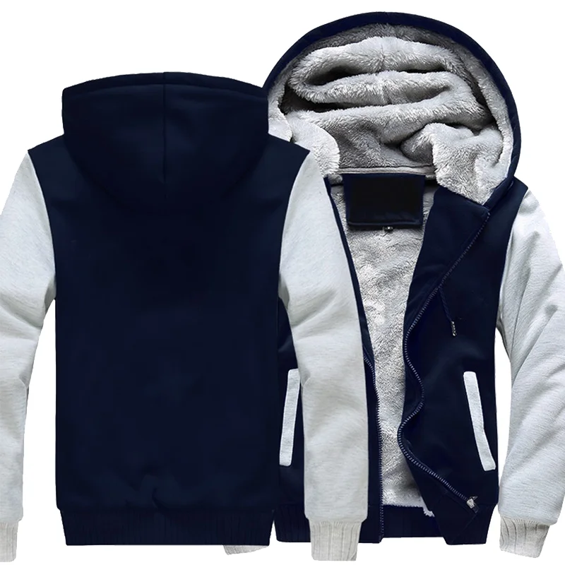 Winter Men's Plus Fleece Jackets Fashion Hooded Cotton Down Jacket Long Sleeve Zipper Jacket Warm Coat for Men