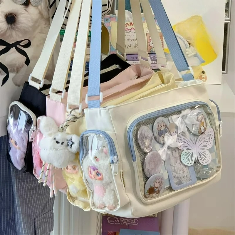 Trendy Transparent Crossbody Bag for Girls Large Capacity Shoulder Bags Fashionable School Style Texture and Versatile Ita Bag