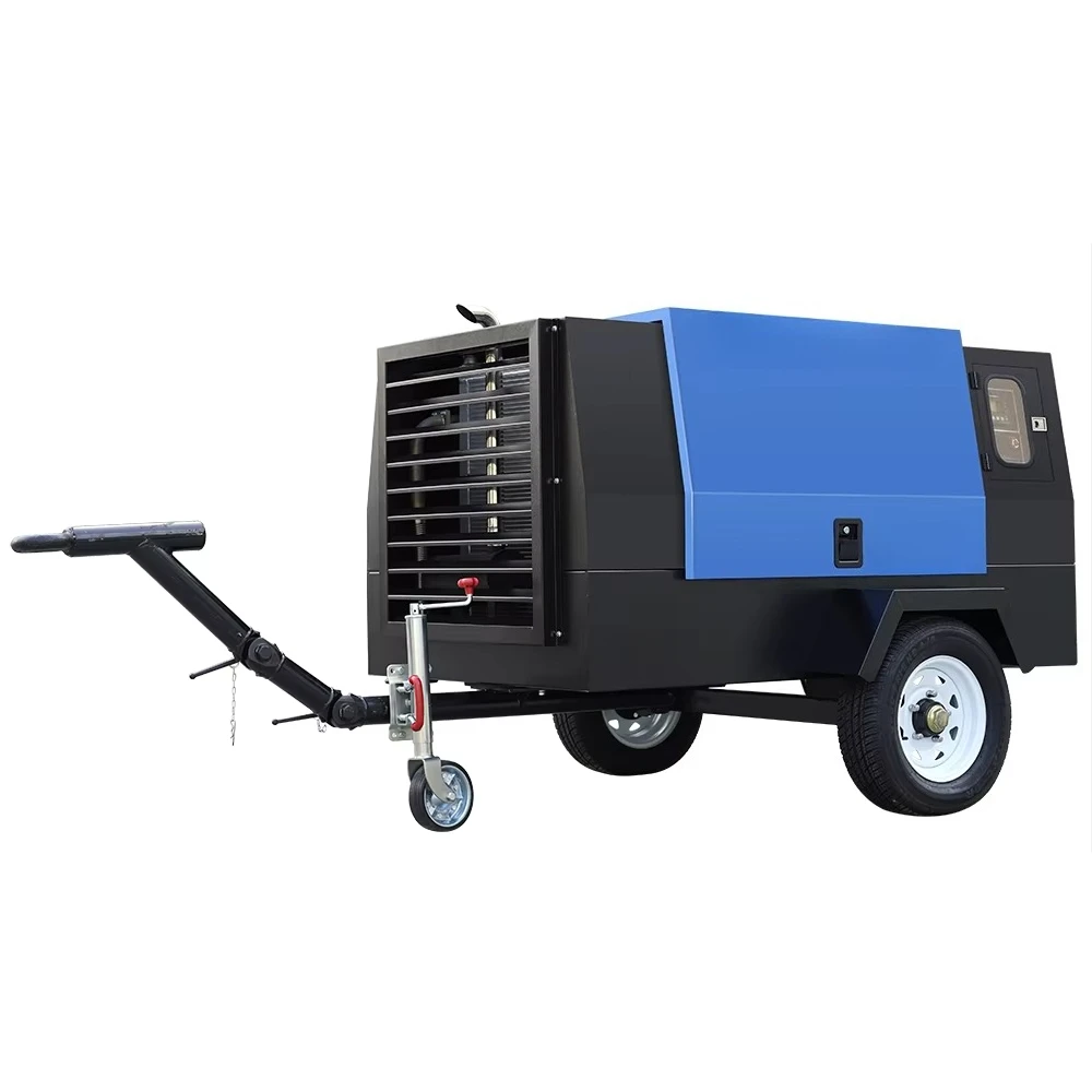 Portable  Air Compressor 375 cfm 185 cfm Tow Behind Diesel Industrial Air Compressor Screw Compressor  Construction
