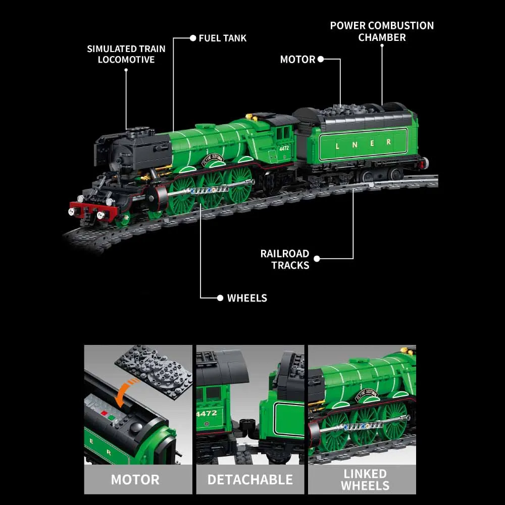 Flying Scotsman Steam Train European Train MOC Building Blocks With power Technical Bricks For Collection Gift Adult 1147pcs