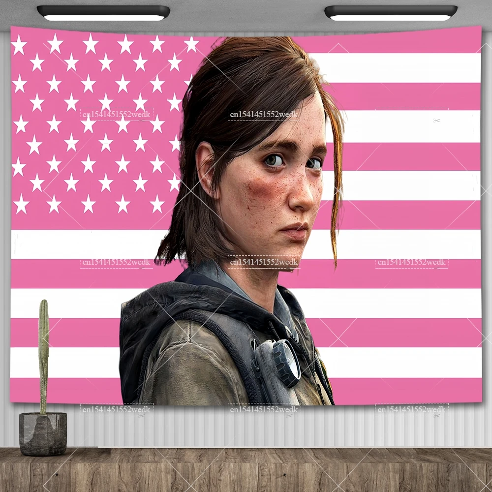 Ellie Williams The Last Of Us Tapestry Leon Kennedy American Flag Aesthetic Room Decor Tapestry Home And Garden Banners Flags