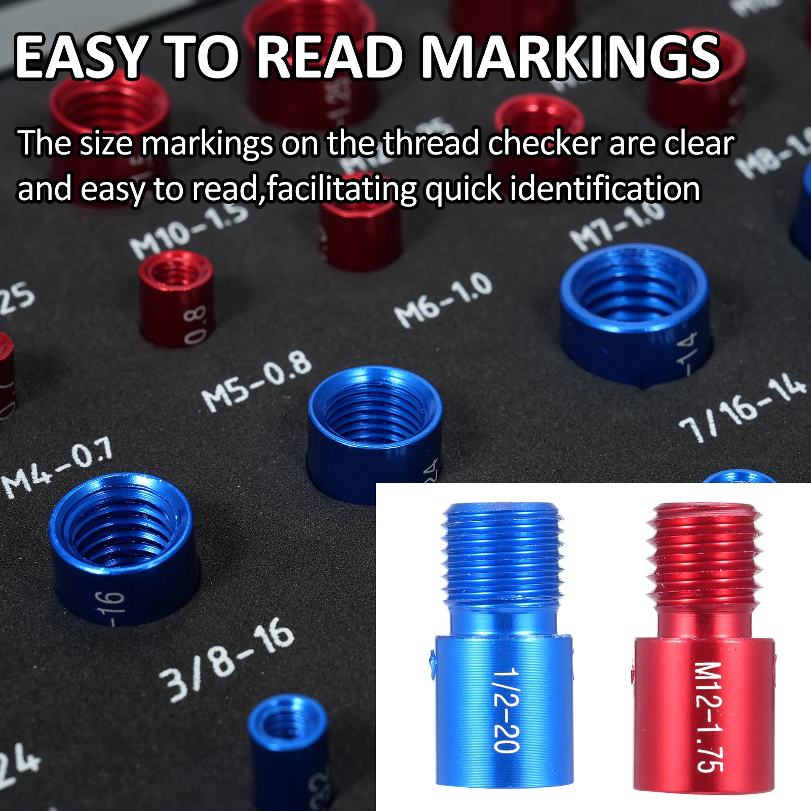 Nut and Bolt Thread Checker 26/44Pcs Male/Female Gauge 14 Inch & 12 Metric Individually Assembled Thread Gauge Compact Bolt