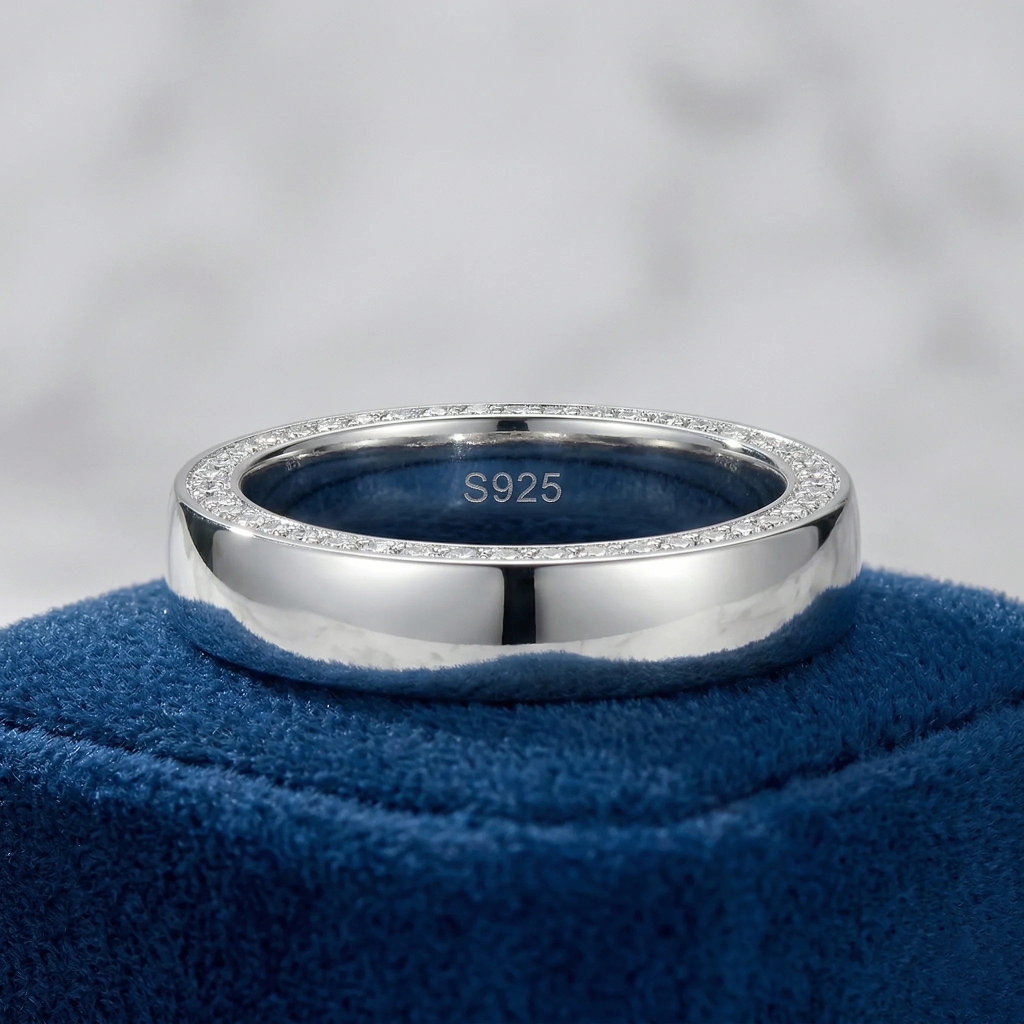 D-Farbiger VVS1 Moissanit-Ring, Schlichter Ring mit Innerer Pavé-Fassung, 925 Sterling Silber, Stapelbarer Ehering, Besteht Diamanttester