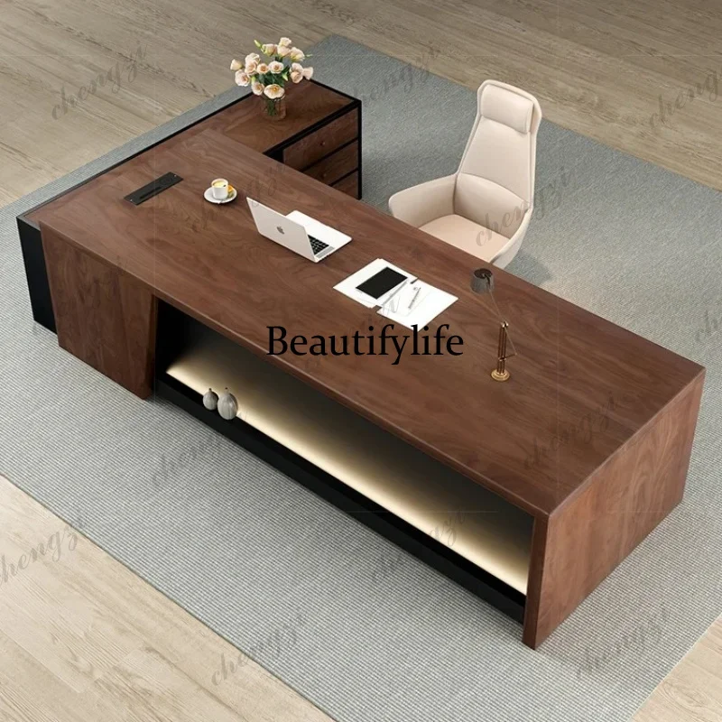 C178 Fashion Chairperson, General Manager Office Creative Class Desk with Side Cabinet Light Luxury High-end Solid Wood Boss Des