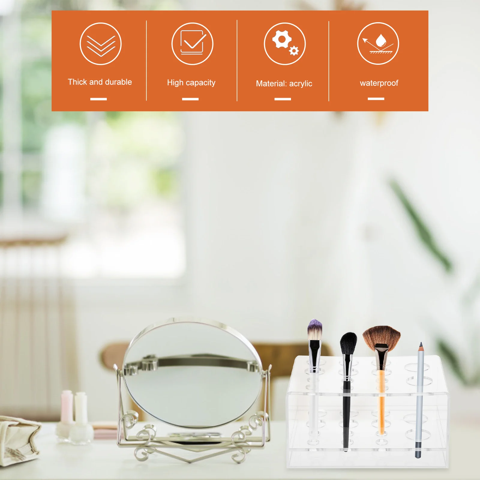 Support de rangement pour pinceaux de maquillage en acrylique, avec compartiments réglables, pour crayon à sourcils, Eyeliner, rouge à lèvres, support organisateur