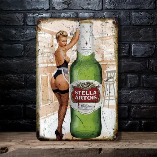 Stella Artois Premium Lager Beer Pin Up Wall Decor Metal Tin Sign Poster