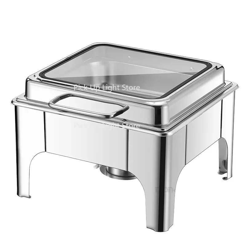 

6L Commercial Electric Square Stainless Steel Chafing Dish with Glass Lid Gold Silver Buffetware for Hotel Restaurant Use