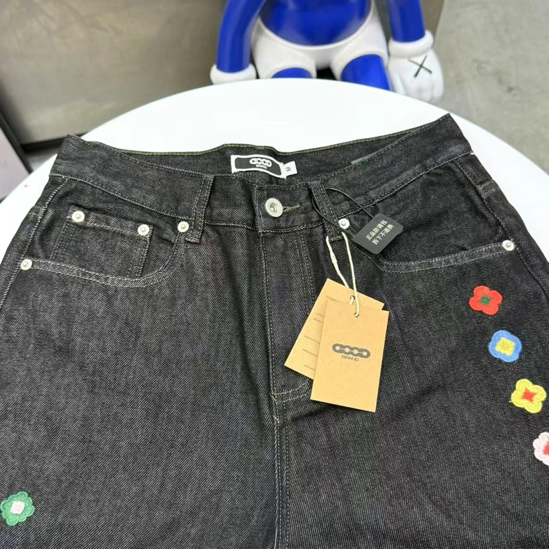 メンズ Goodbrand ジーンズトレンドヒップホップオリジナルラベルズボンアメリカンレトロカラフルな花の刺繍 GOODBRAND デニムパンツ