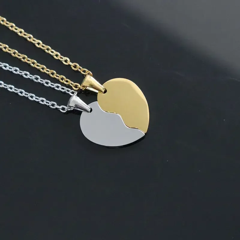 10pairs Break Heart Couples Heart Necklace 304 Stainless Steel Mirror Polish Heart Necklace