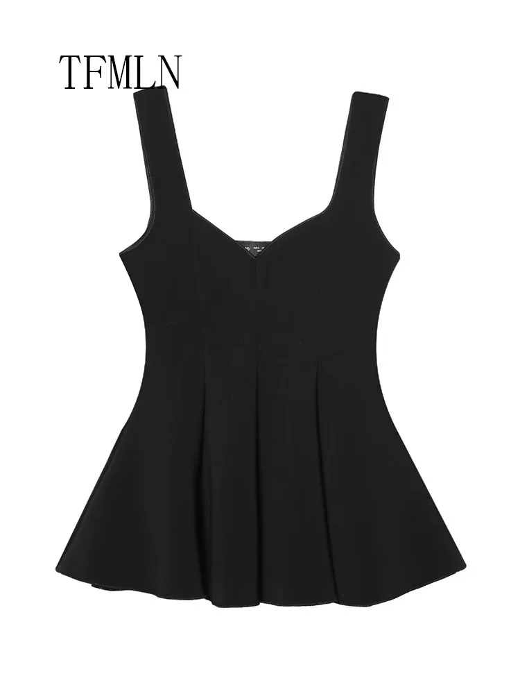 TFMLN 2025, Sommer Frauen Solide Rock Saum Tops Fashion Square Kragen Ärmellose Dünne Leibchen Top High Street Damen Kausalen Hemd