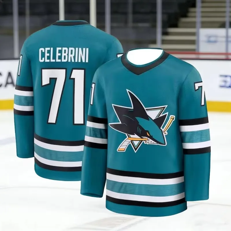 Bestseller Celebrini 71 Hai-inspiriertes Eishockey-Trainings-Trikot Atmungsaktives Sport-Oberteil mit Langen Ärmeln und 3D-Druck – Detail 3