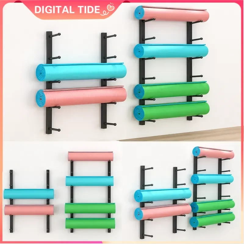 Wall Mounted Yoga Mat Storage Rack Multi Layer Home Organizing Shelf Basketball Holder Space Saving Gym Equipment Organizer
