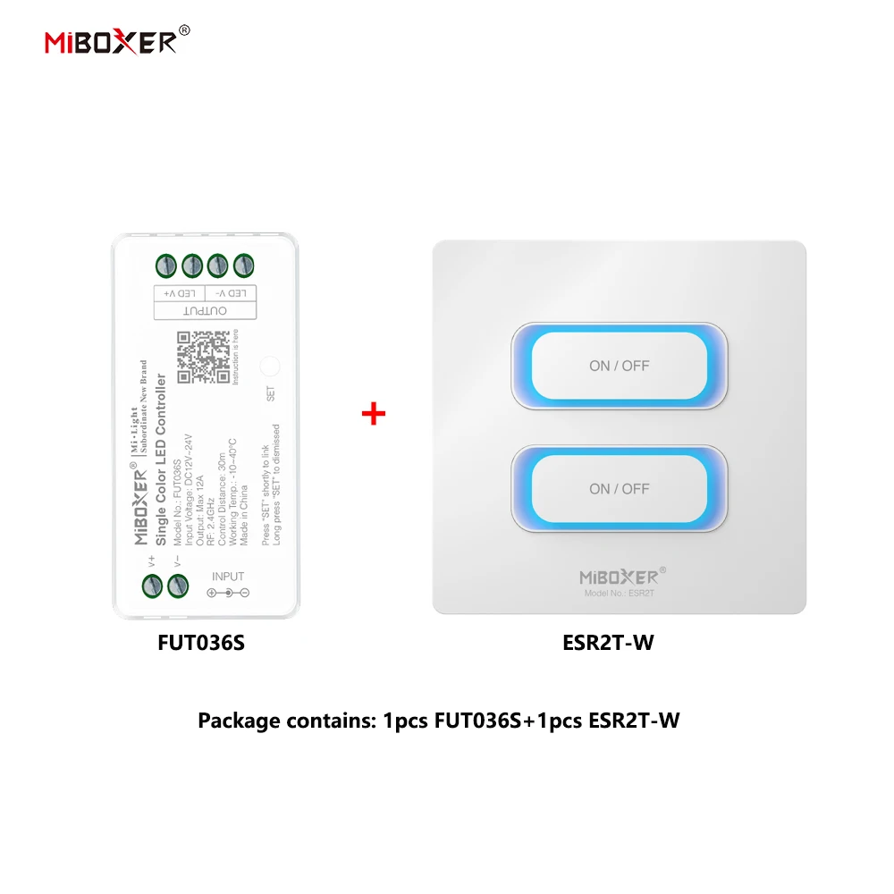 MiBoxer DC12~24V FUT036S+ESR2T/K4 2.4GHzRF Wireless Single Color 12A/Channel LED Controller For Single Color COB/Led Strip Light