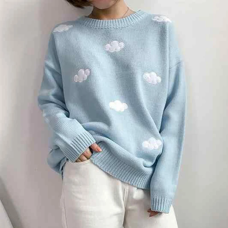 

Korean Fashion Cloud Sweater Soft Girl Clothes Preppy Style Long Sleeve Knit Pullovers Loose Harajuku Sweater Vintage Tops Women