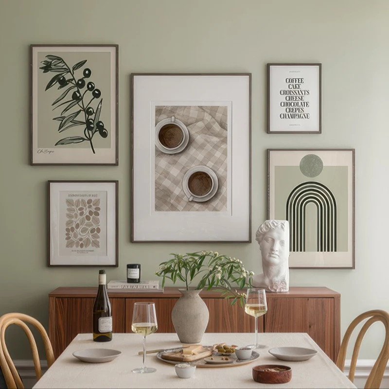Coffee Arts Botanique - Póster de pared con estampado de arcos verdes Olea Europaea, pintura en lienzo, imagen decorativa para sala de estar y comedor