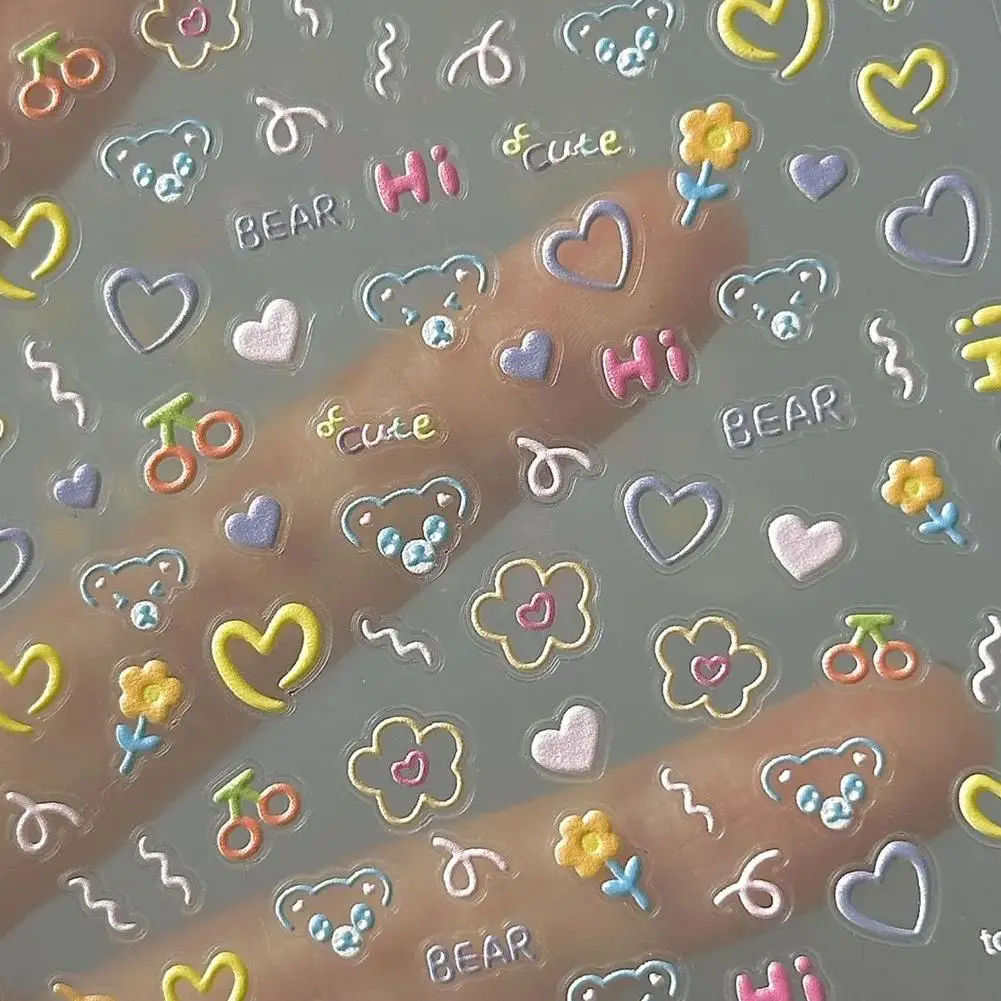 1/3PCS Nieuwe Leuke Nail Sticker Cartoon Zachte Reliëf Cartoon Stickers Zelfklevende Nail Art Decoratie Decal nail Art Sticker
