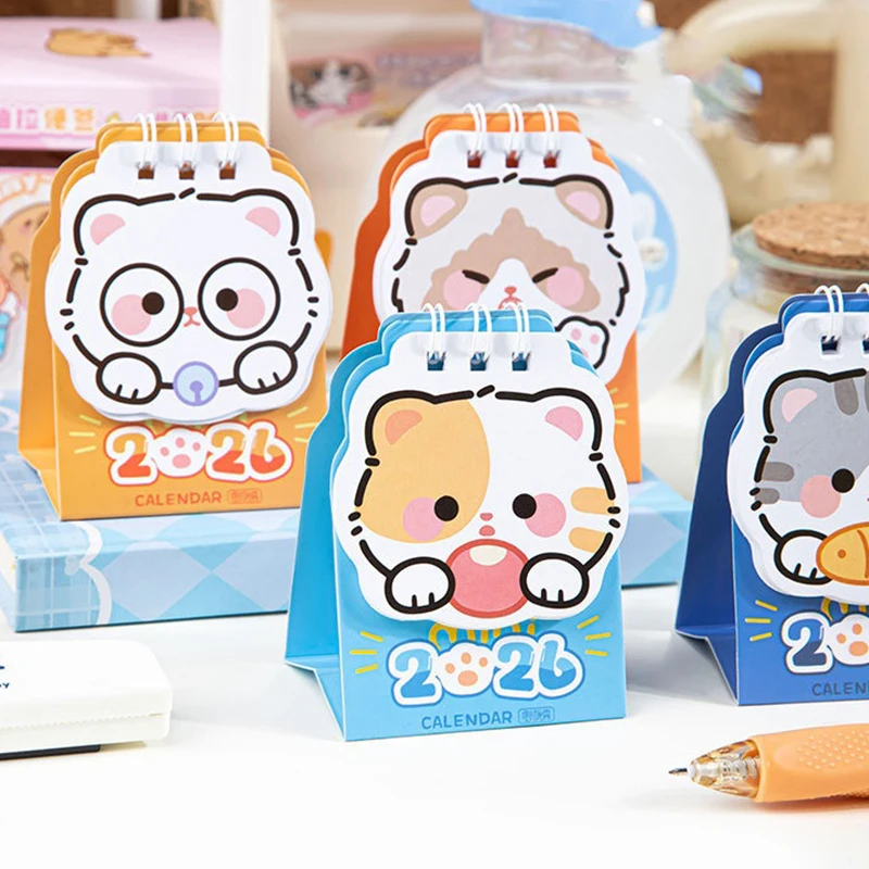 4PCS 2026 Cute Cat Mini Desk Calendar | Portable Monthly Planner for Home Office & School