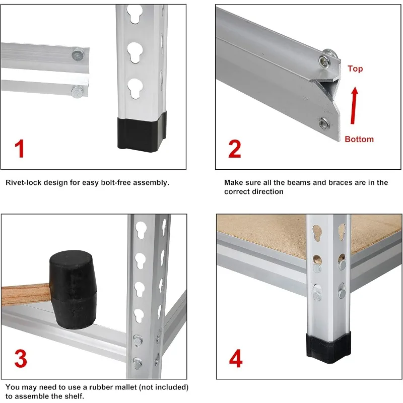 Étagère de rangement à 5 niveaux pour usage moyen, en aluminium, 48x18x72