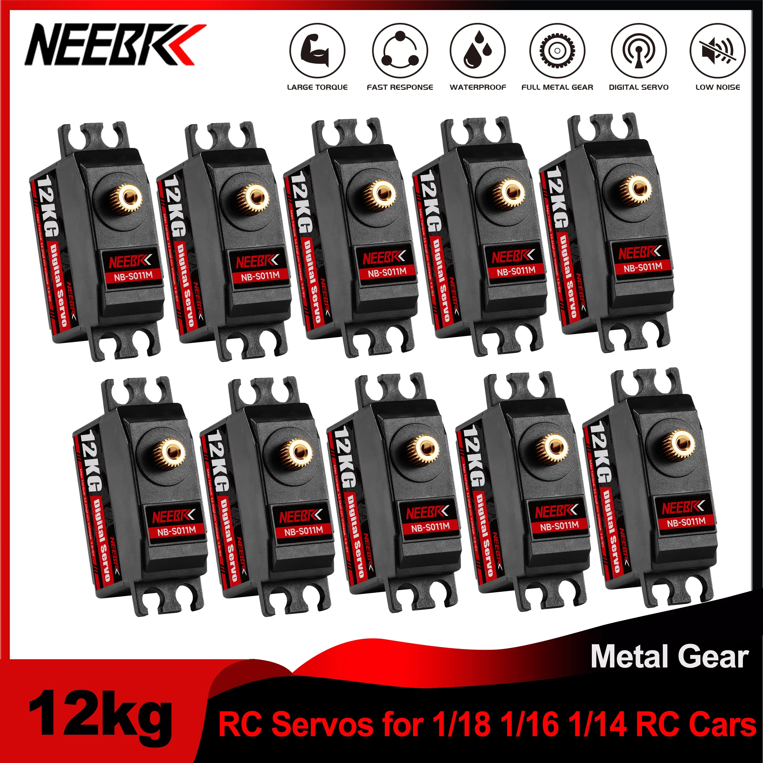 

1/5/10/20pcs NEEBRC 12KG Waterproof Metal Gear RC Servo for 1/18 1/16 1/14 RC Car Hyper Go E-Revo 144001 C24 MN128 MN99S Plane