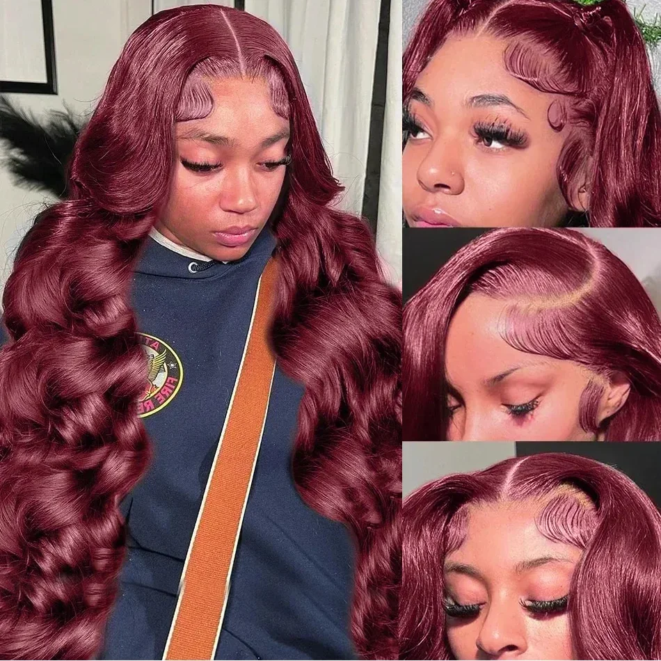 

99j Burgundy 13x6 Lace Front Human Hair Wigs Body Wave 13x4 30 40 Inch Red Colored Lace Frontal Wigs Brazilian For Black Women