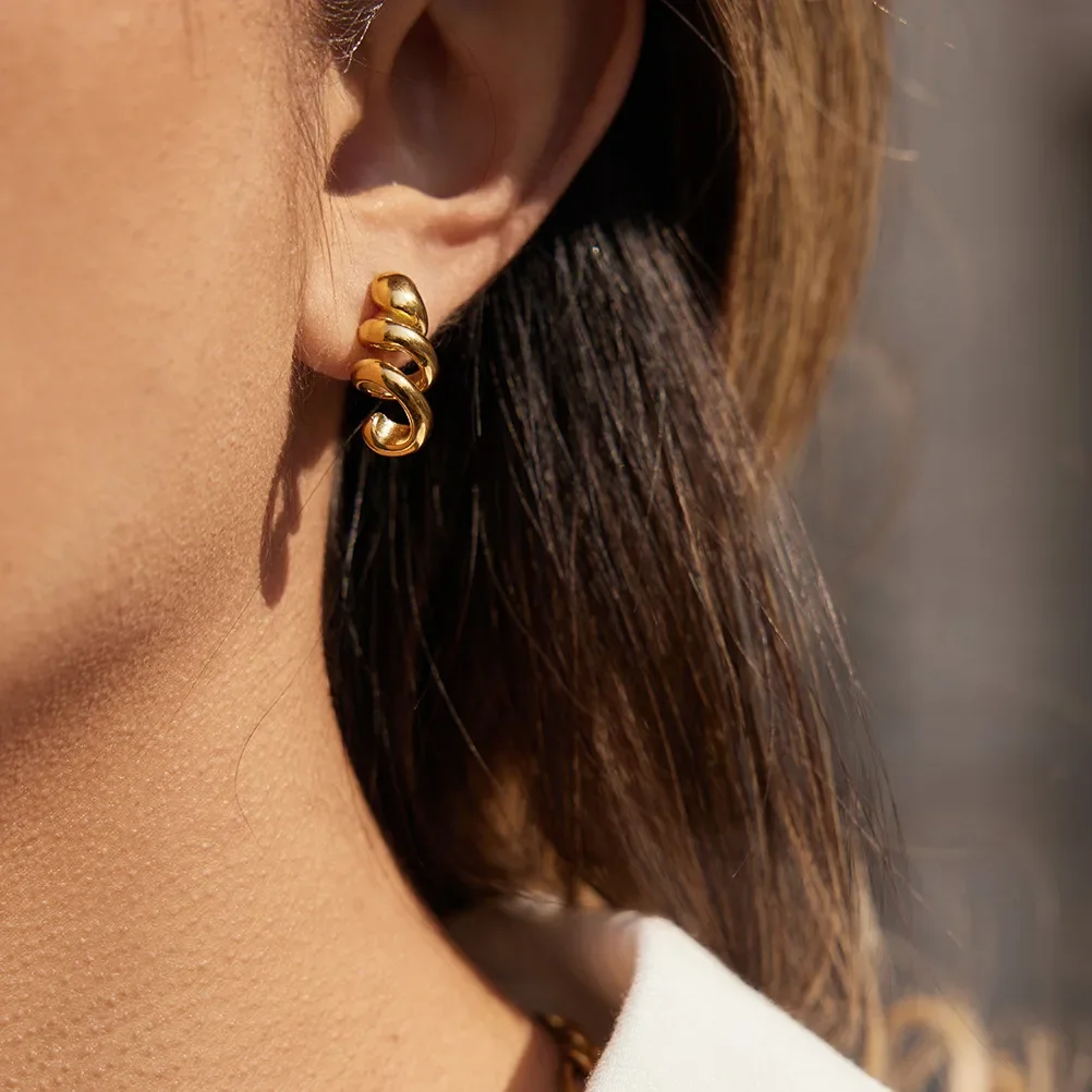 E152 Minimalist Style 18K Gold and Stainless Steel Spiral Earrings - Cross-border Jewelry Design Item