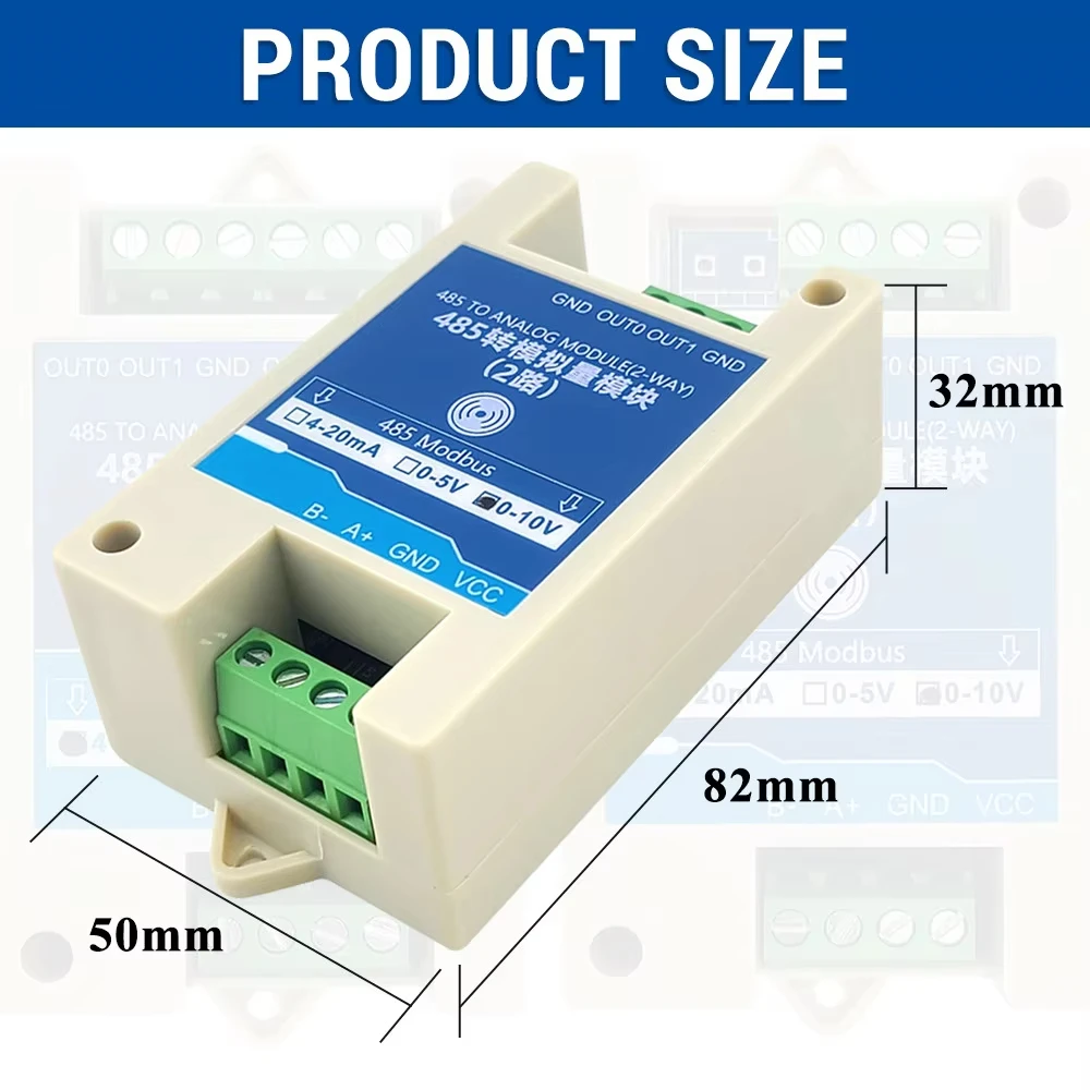 Industrieller RS485-Analog-Wandler – 2- Oder 4-Kanal, Modbus RTU, 12-Bit ADC, 0-20mA/0-5V/0-10V Ausgang (2-K 0-5V)