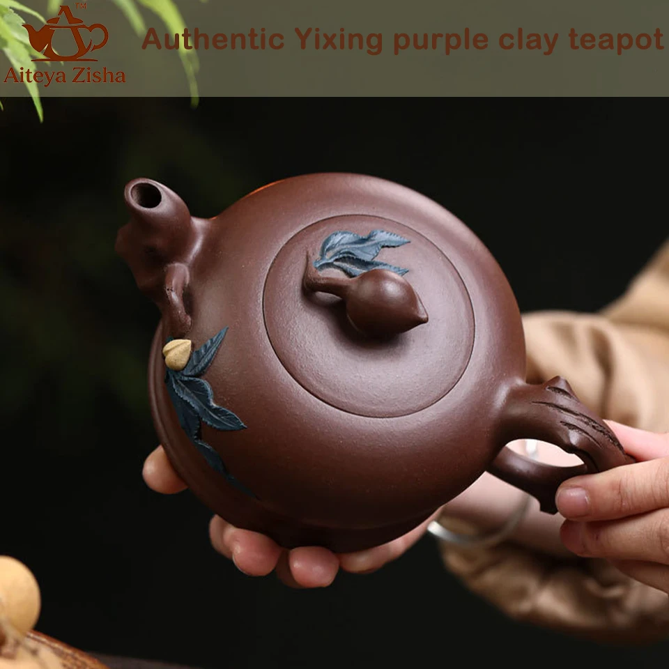Yixing handmade purple clay teapot, Chinese teapot, Kung Fu tea set， for Home, Office, Gift 405ml Authentic Zisha