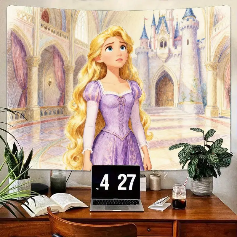 

1 шт., гобелен принцессы Рапунцель Диснея, сказочный замок, фиолетовое платье, настенный декор, эстетическое искусство для спальни, гостиной, подарок для девочек