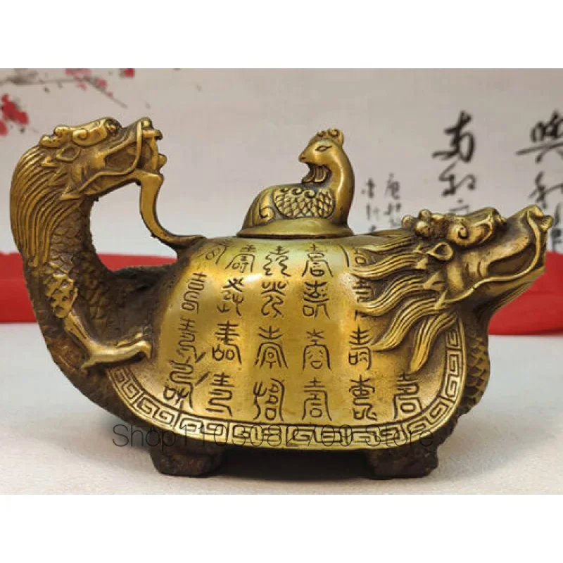 Antique Bronze Statue Carved Dragon Tortoise turtle Kangxi Teapot Pot flagon