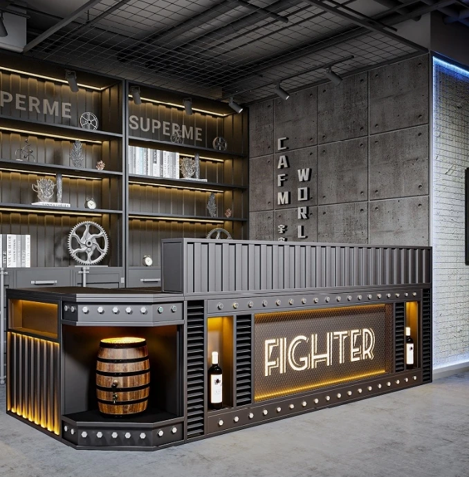 ！@Customized Modern LED Light Wooden Home Marble Drink Wine Bar Counter Table Design Restaurant Pub Bar Counter