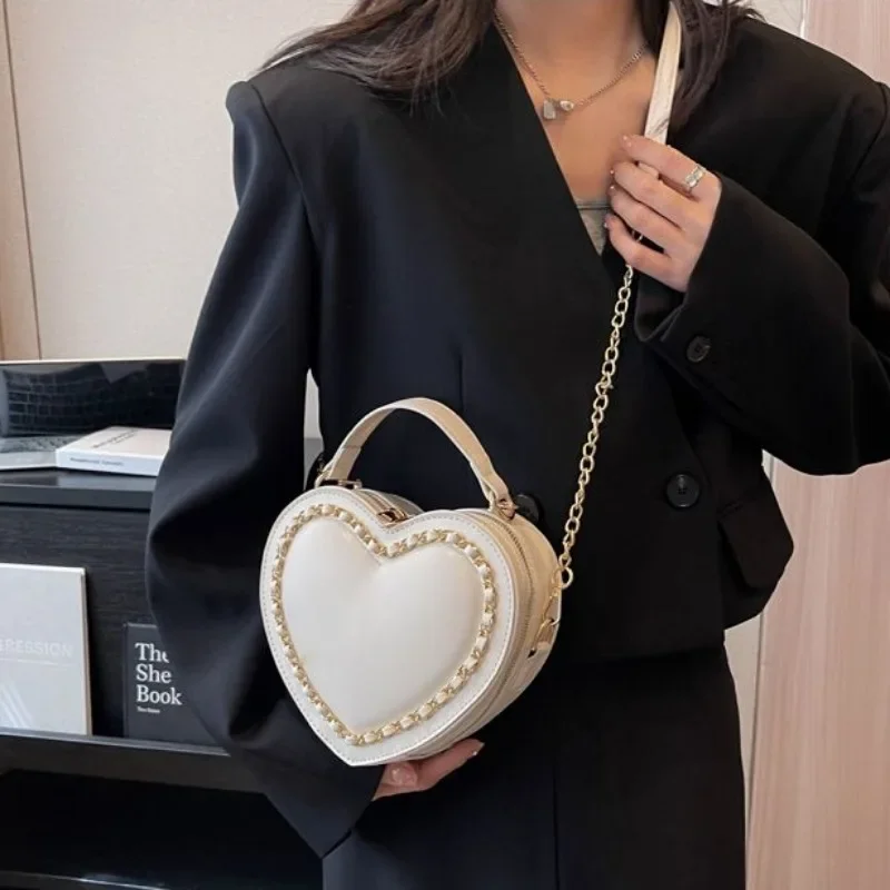 Chic Sweet Heart Crossbody Bags for Women JK Lolita Bag Solid Kawaii Shoulder Bag Office Lady Uniform PU Pack Bolso Mujer 2024