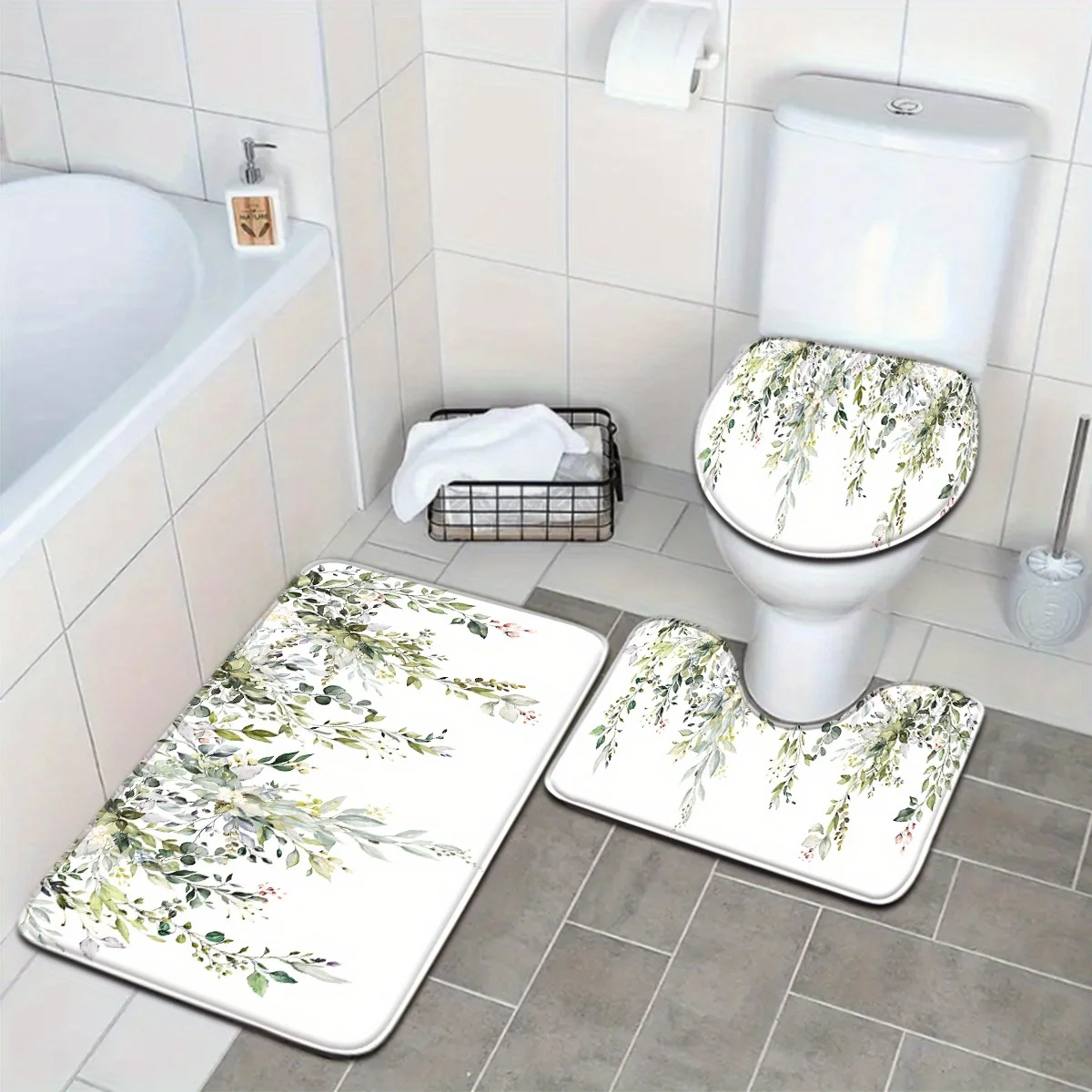 

3-piece set simple Nordic style series ins style flower pattern bathroom mat set toilet mat U-shaped foot mat non-slip