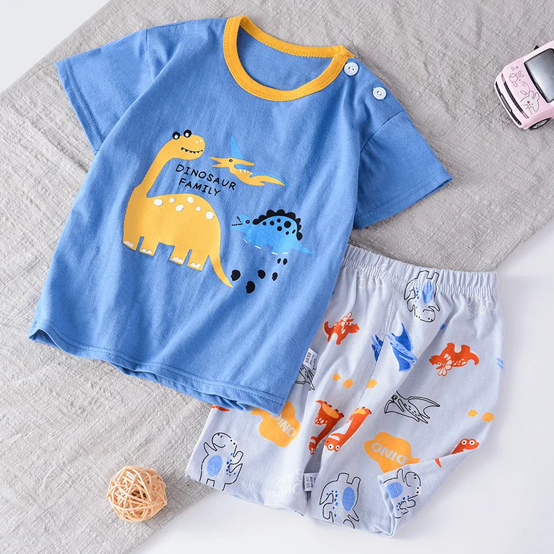 Terno infantil de algodão de manga curta, conjunto de roupas de verão para meninos e meninas, roupas de bebê, camiseta para meninas